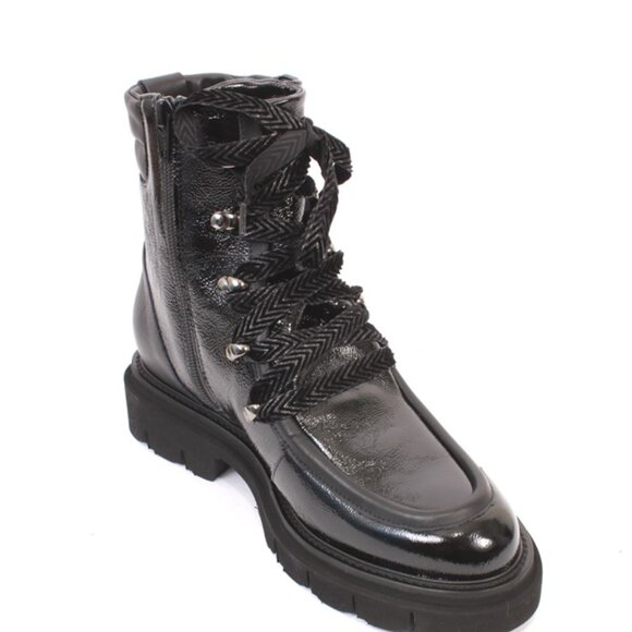 Luca Grossi 001a Black Patent Leather Zip-Up Lace-Up Ankle Boots - Picture 1 of 8